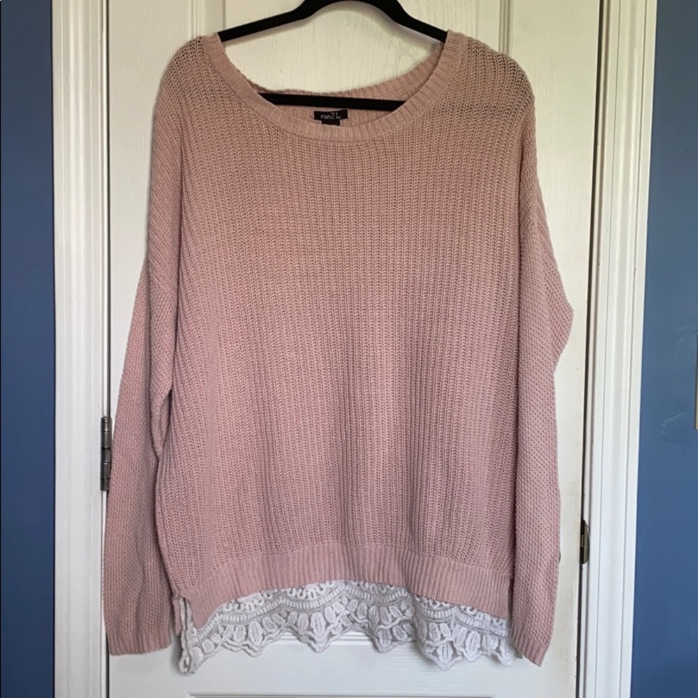Oversized Knit Sweater with Lace Bottom